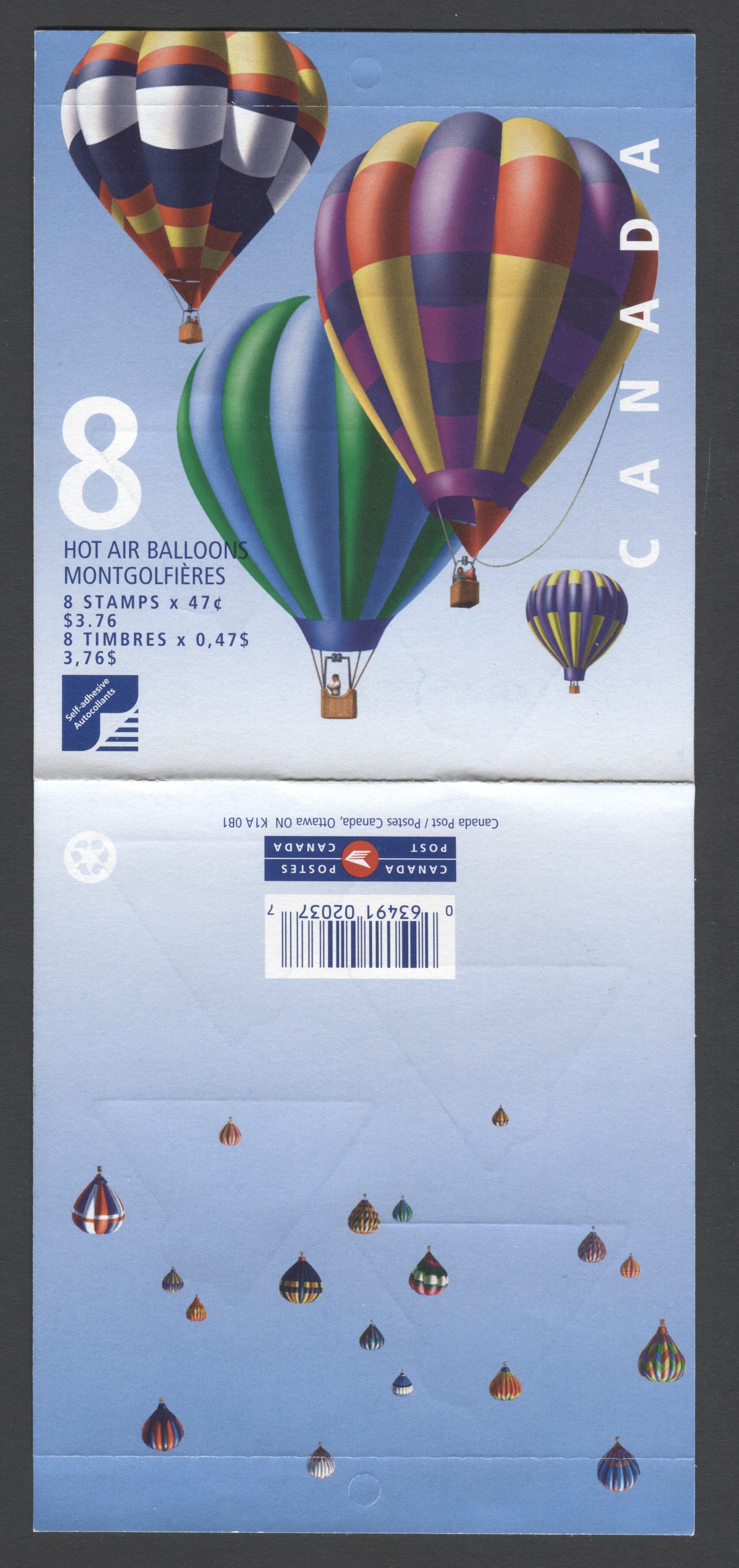 Canada #BK247a-i 2001 Hot Air Balloons Issue, Complete $3.76 Booklet, Tullis Russell Coatings Paper, Dead Paper, 4 mm GT-3 Tagging