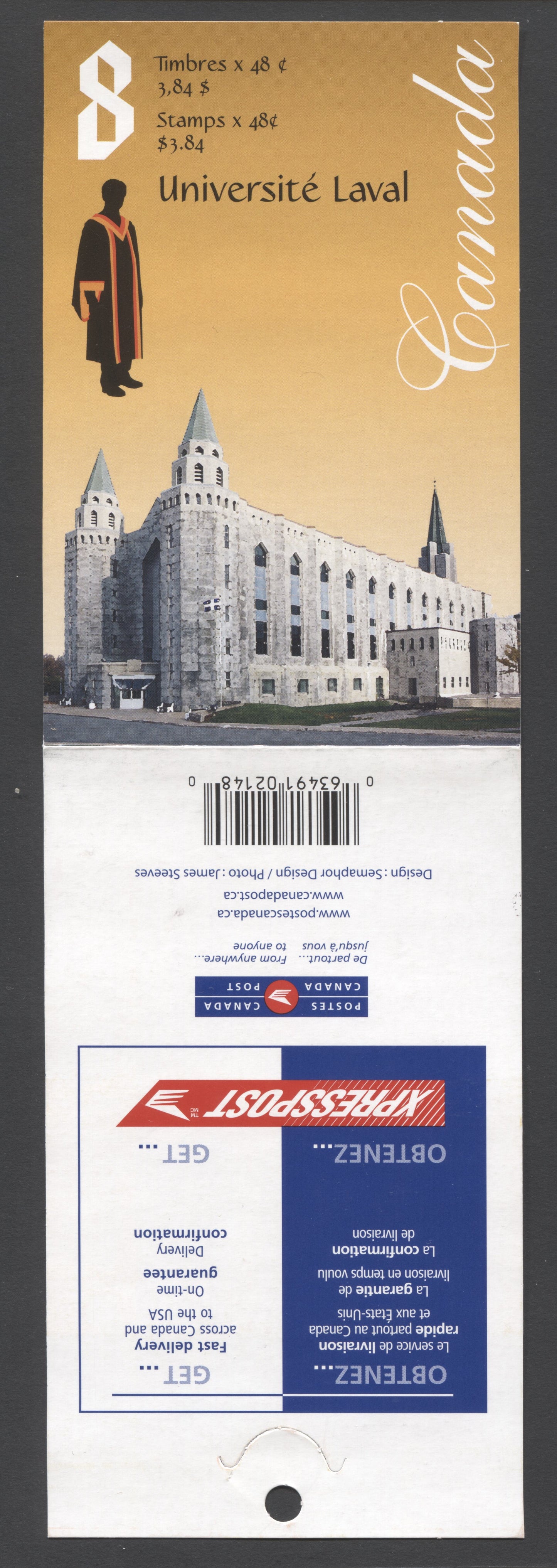 Canada #BK255a-b 2002 Laval University Issue, Complete $3.84 Booklet, Tullis Russell Coatings Paper, Dead Paper, 4 mm GT-4 Tagging