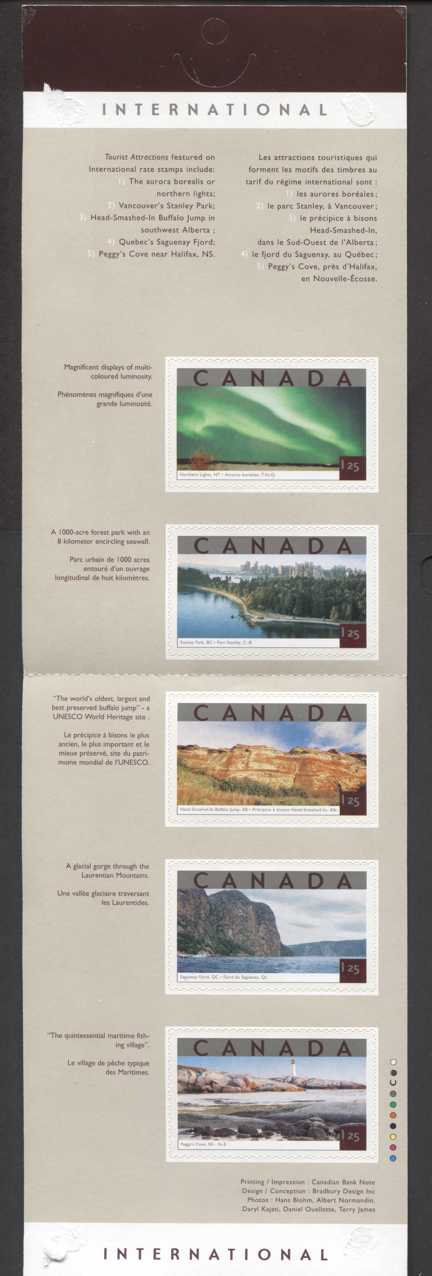 Canada #BK260a-b 2002 Tourist Attractions Issue, Complete $6.25 Booklet, Tullis Russell Coatings Paper, Dead Paper, 4 mm GT-4 Tagging