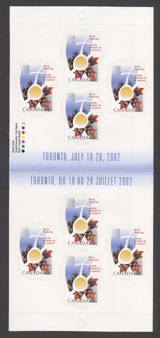 Canada #BK261a-b 2002 World Youth Day Issue, Complete $3.84 Booklet, JAC Paper, Dead Paper, 4 mm GT-4 Tagging