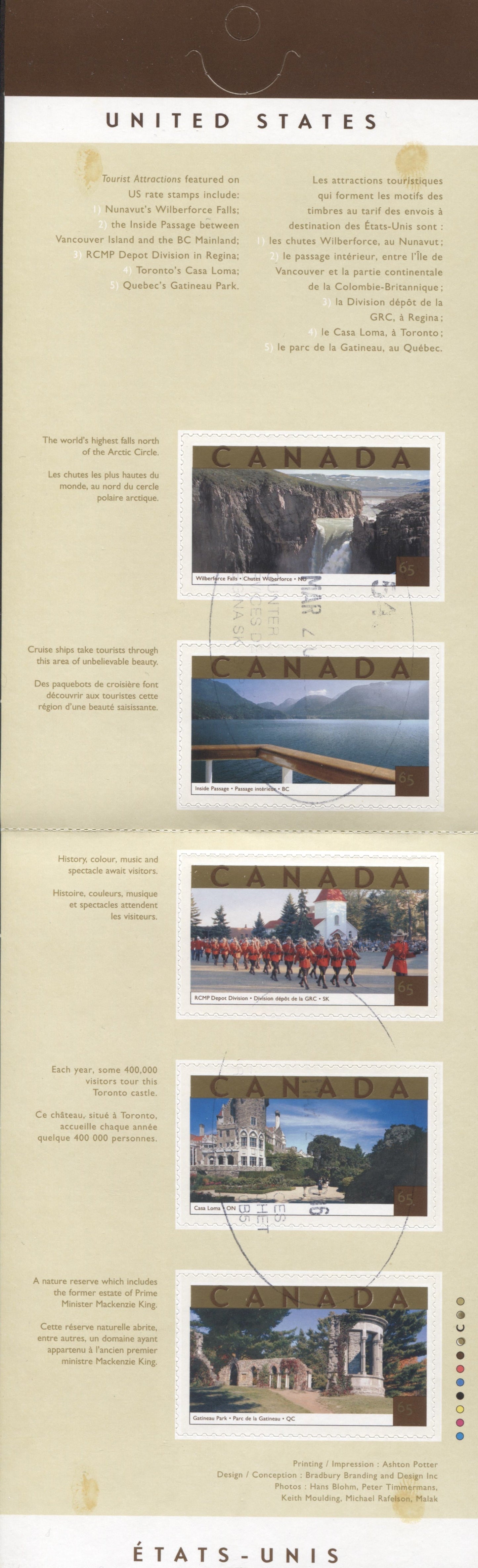 Canada #BK270a-b 2003 Tourist Attractions Issue, Complete $3.25 Booklet, Tullis Russell Coatings Paper, Dead Paper, 4 mm GT-4 Tagging