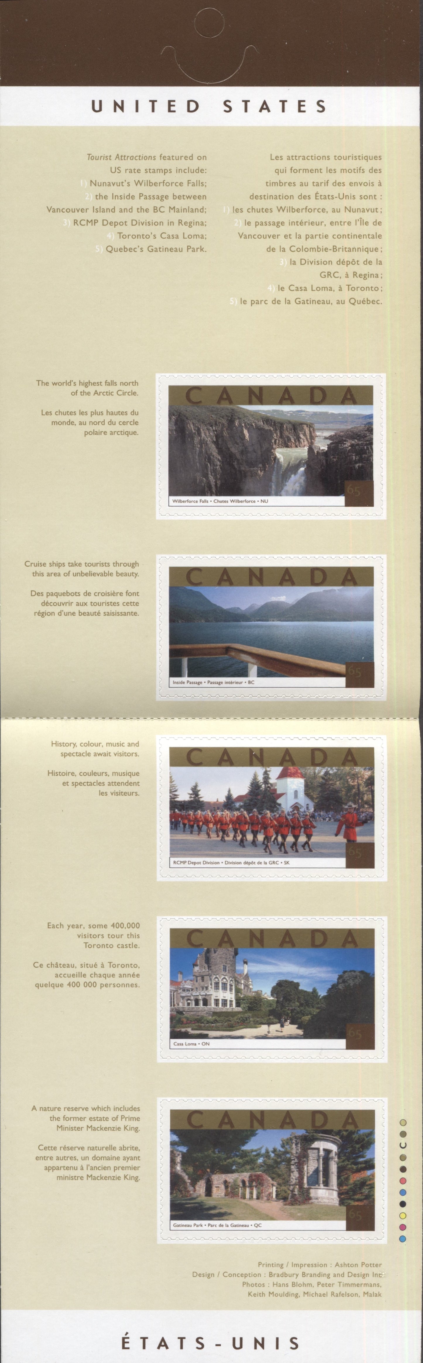 Canada #BK270a-b 2003 Tourist Attractions Issue, Complete $3.25 Booklet, Tullis Russell Coatings Paper, Dead Paper, 4 mm GT-4 Tagging