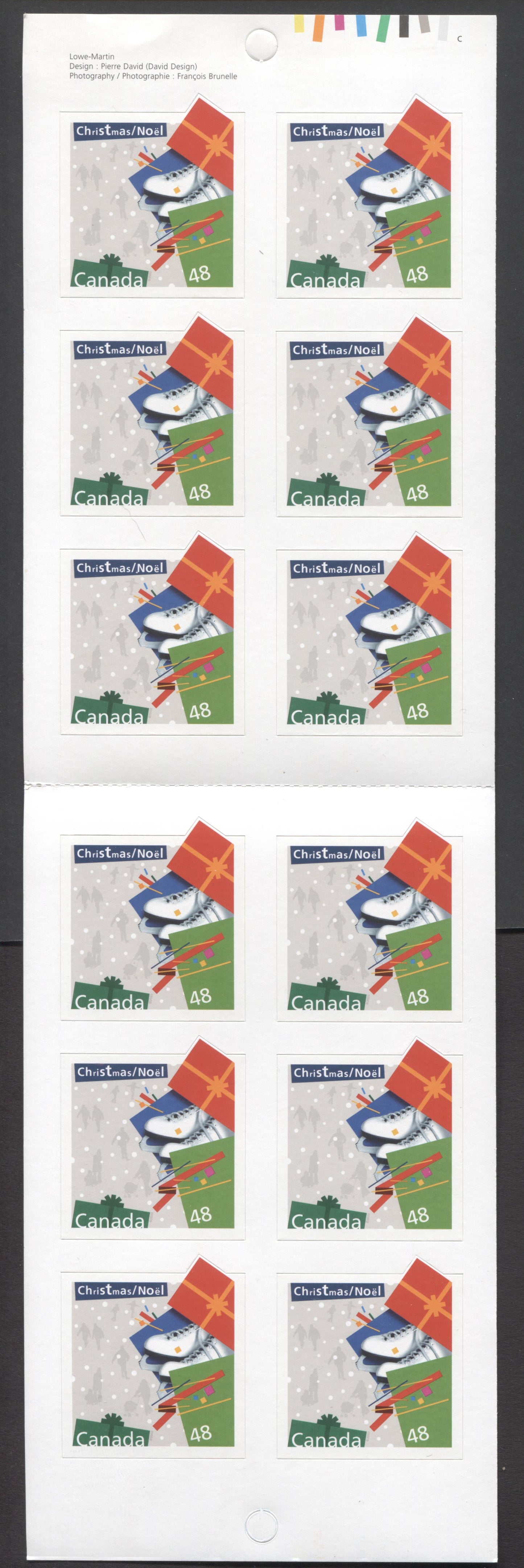 Canada #BK277-i 2003 Christmas Issue, Complete $5.76 Booklet, Tullis Russell Coatings Paper, Dead Paper, 4 mm GT-4 Tagging