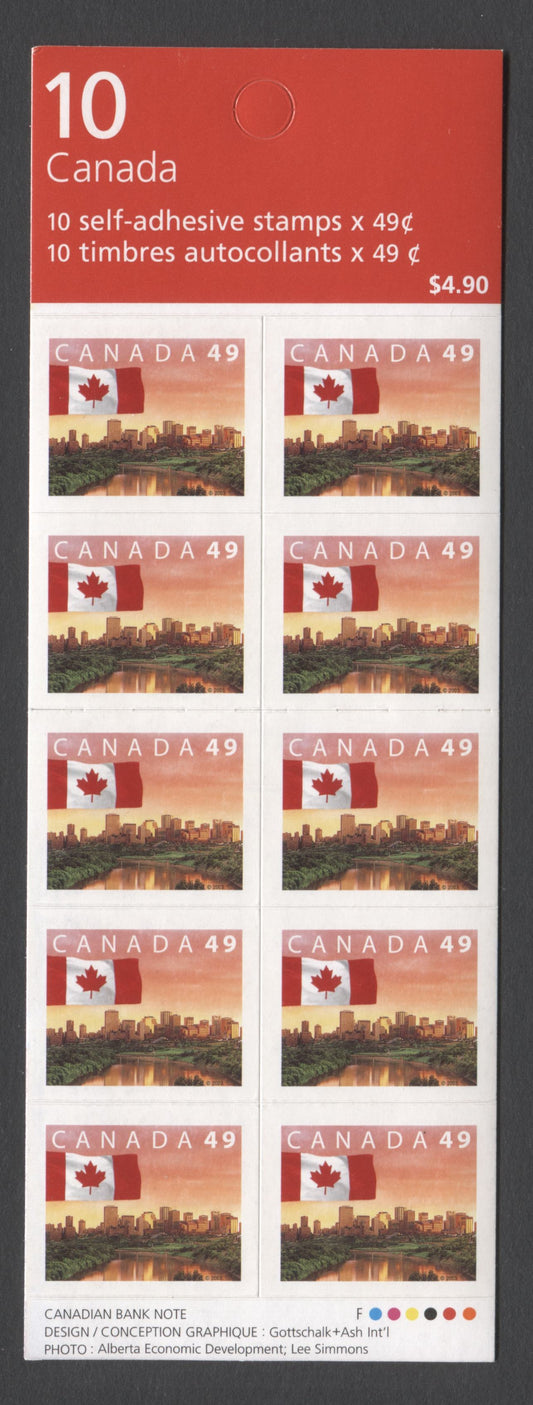 Canada #BK280-Bb 2003 Flag over Edmonton Definitive Issue, Complete $4.90 Booklet, Dead Paper, 4 mm GT-4 Tagging