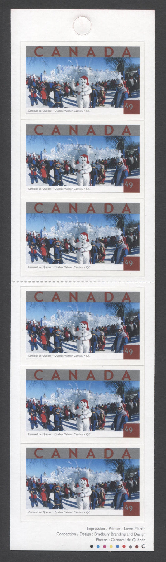 Canada #BK285 (SG #SB293) 2004 Quebec Winter Carnival Issue, Complete $2.94  Booklet, Front Cover