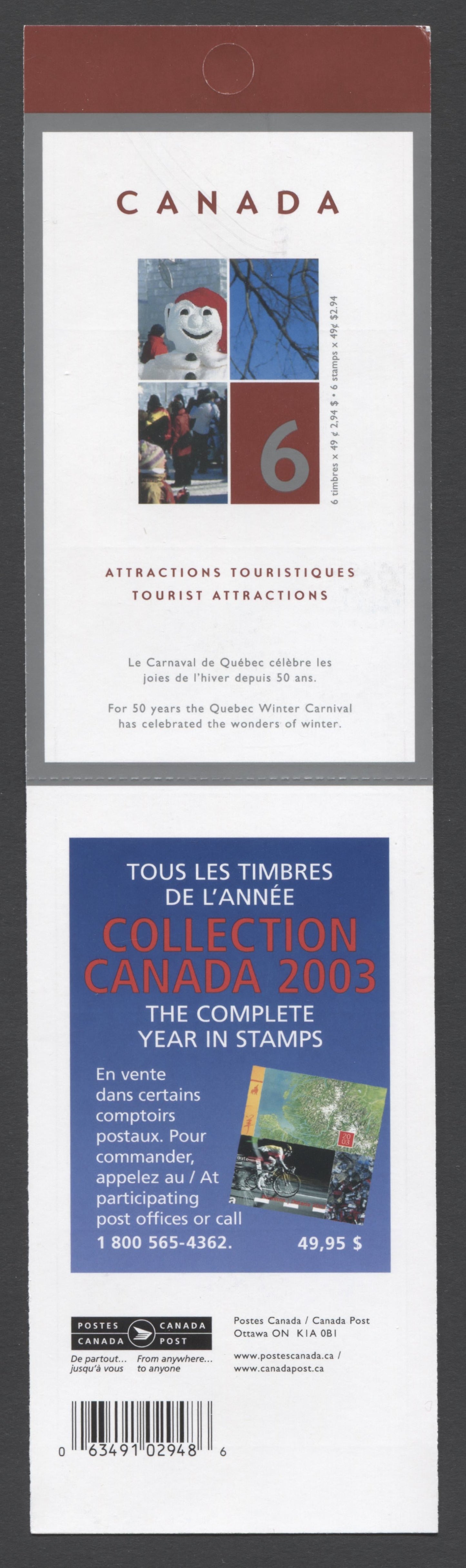 Canada #BK285 (SG #SB293) 2004 Quebec Winter Carnival Issue, Complete $2.94  Booklet, Front Cover