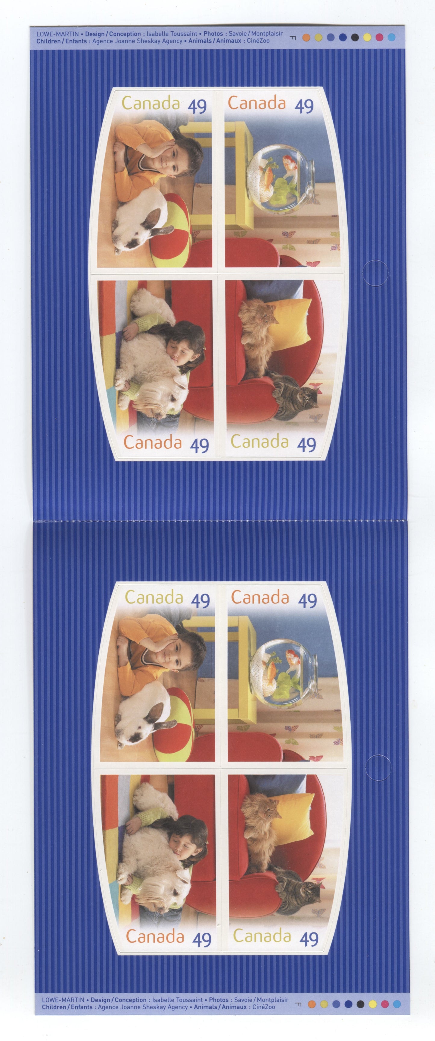 Canada #BK297 2004 Love Your Pet Issue, Complete $3.92 Booklet, Fasson Paper, Dead Paper, 4 mm GT-4 Tagging