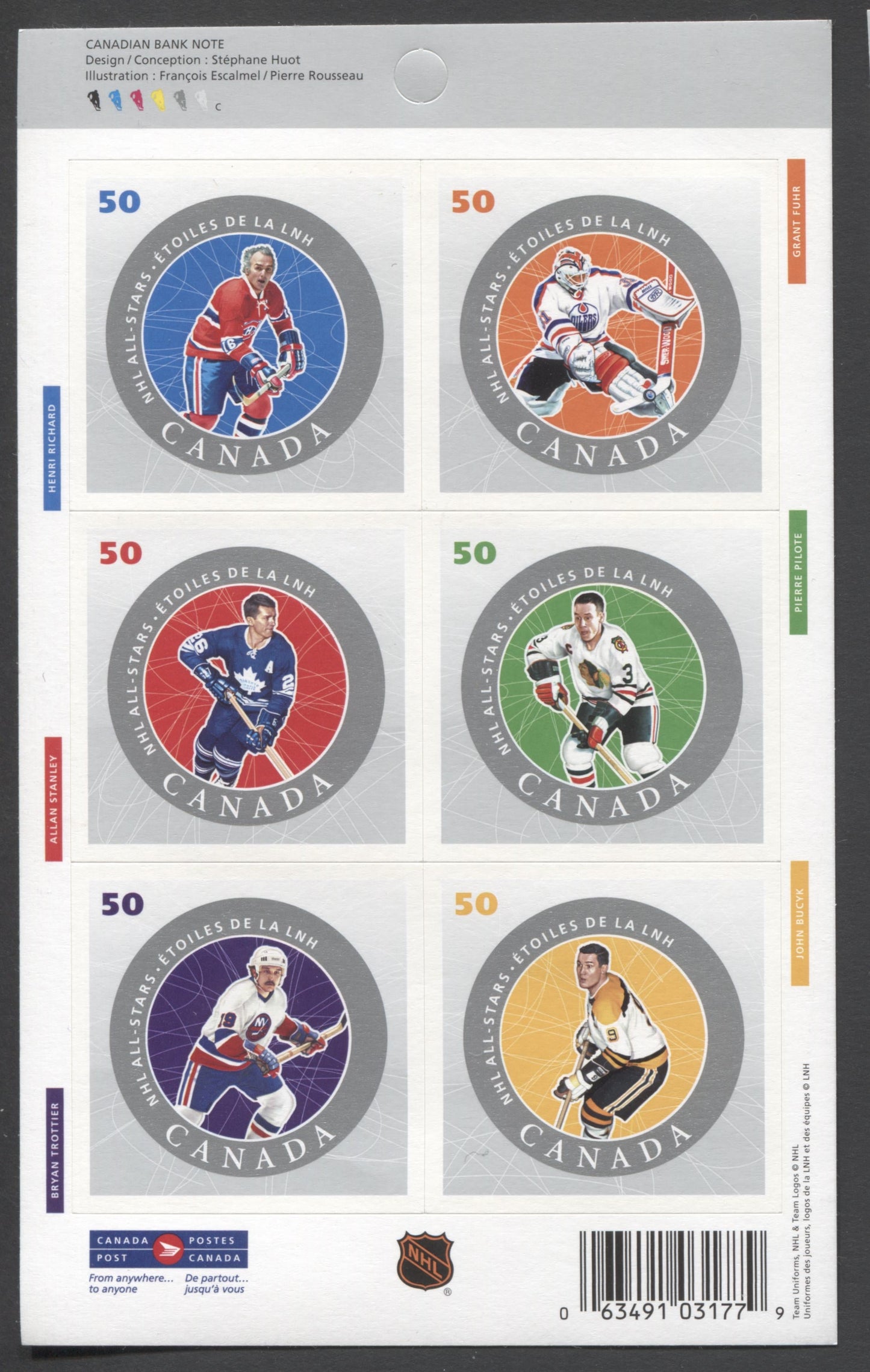 Canada #BK305 2005 NHL All Stars Issue, Complete $8.70  Booklet, Tullis Russell Coatings Paper, Dead Paper, 4 mm GT-4 Tagging