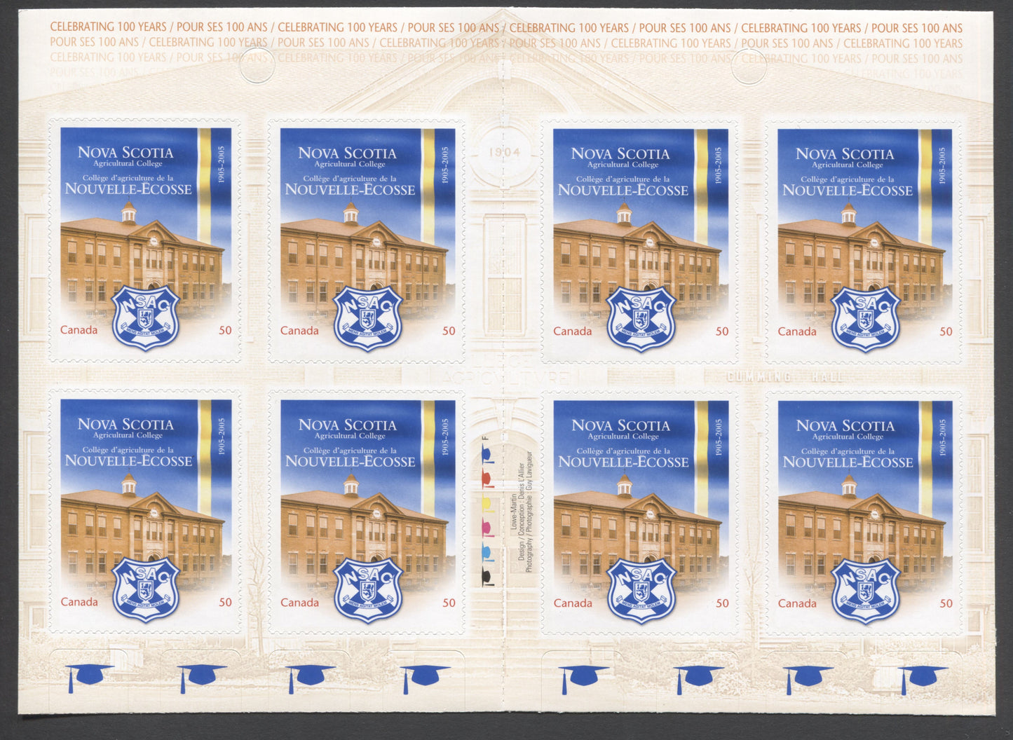 Canada #BK307 2005 Nova Scotia Agricultural College Issue, Complete $4 Booklet, Fasson Paper, Dead Paper, 4 mm GT-4 Tagging