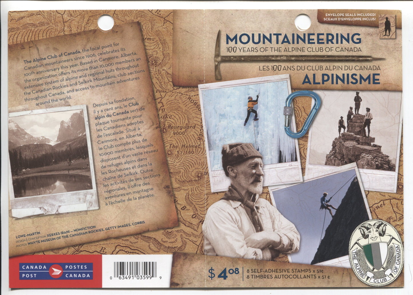 Canada #BK332 2006 Mountaineering Issue, Complete $4.08 Booklet, Tullis Russell Coatings Paper, Dead Paper, 4 mm GT-4 Tagging