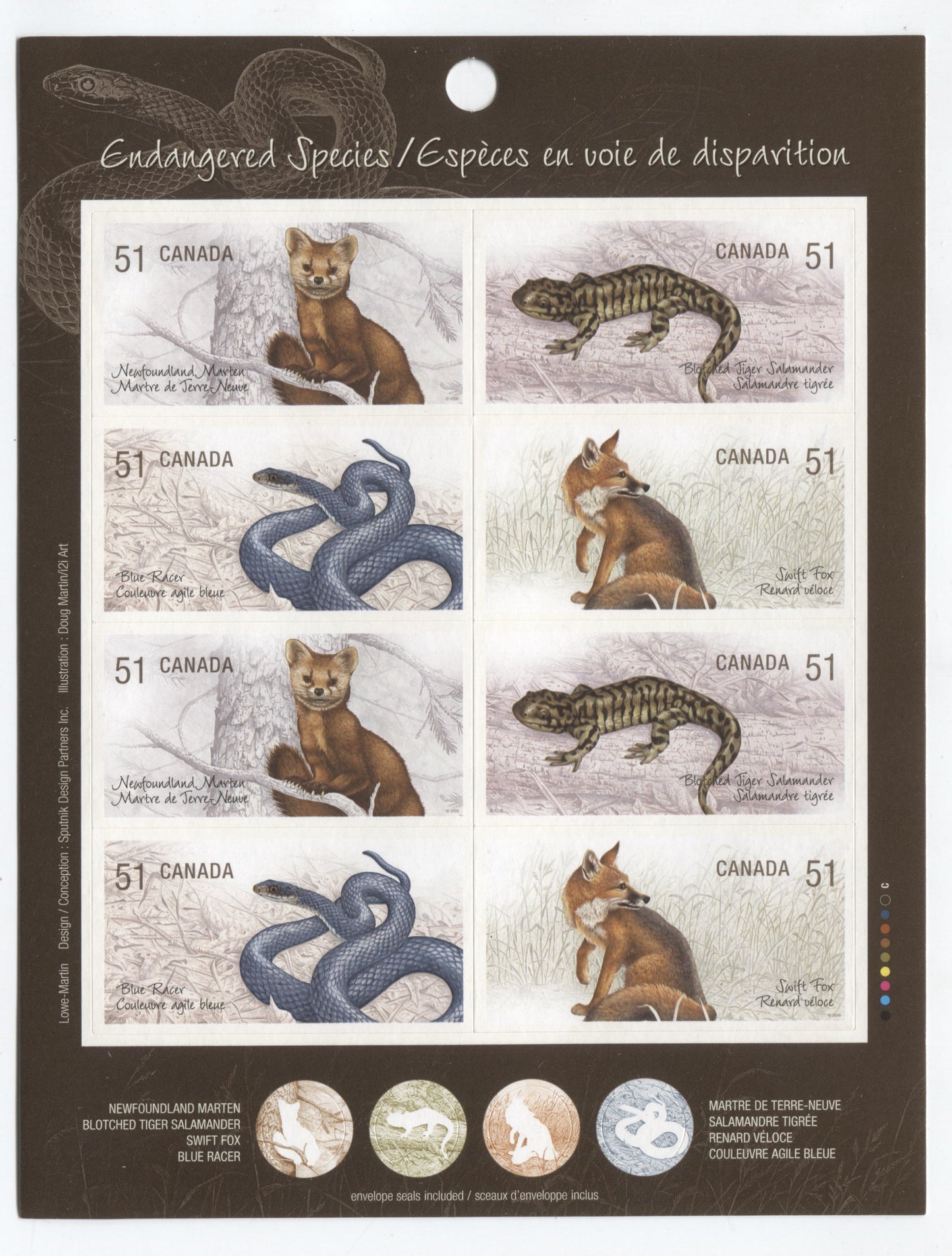 Canada #BK335 2006 Endangered Species Issue, Complete $4.08 Booklet, Tullis Russell Coatings Paper, Dead Paper, 4 mm GT-4 Tagging