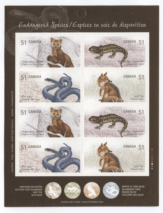 Canada #BK335 2006 Endangered Species Issue, Complete $4.08 Booklet, Tullis Russell Coatings Paper, Dead Paper, 4 mm GT-4 Tagging