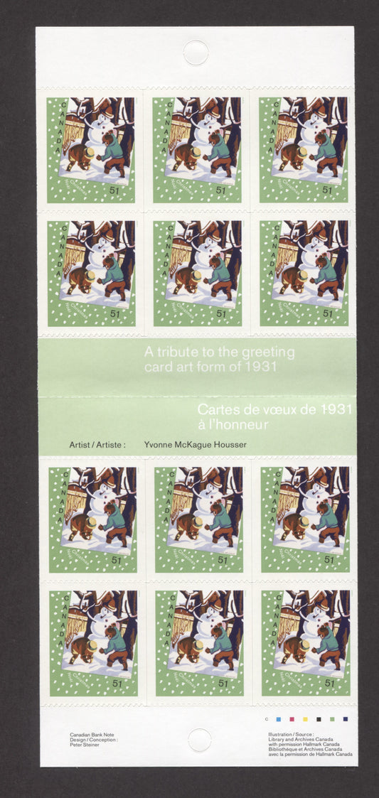 Canada #BK337 2006 Christmas Issue, Complete $6.12 Booklet, Tullis Russell Coatings Paper, Dead Paper, 4 mm GT-4 Tagging