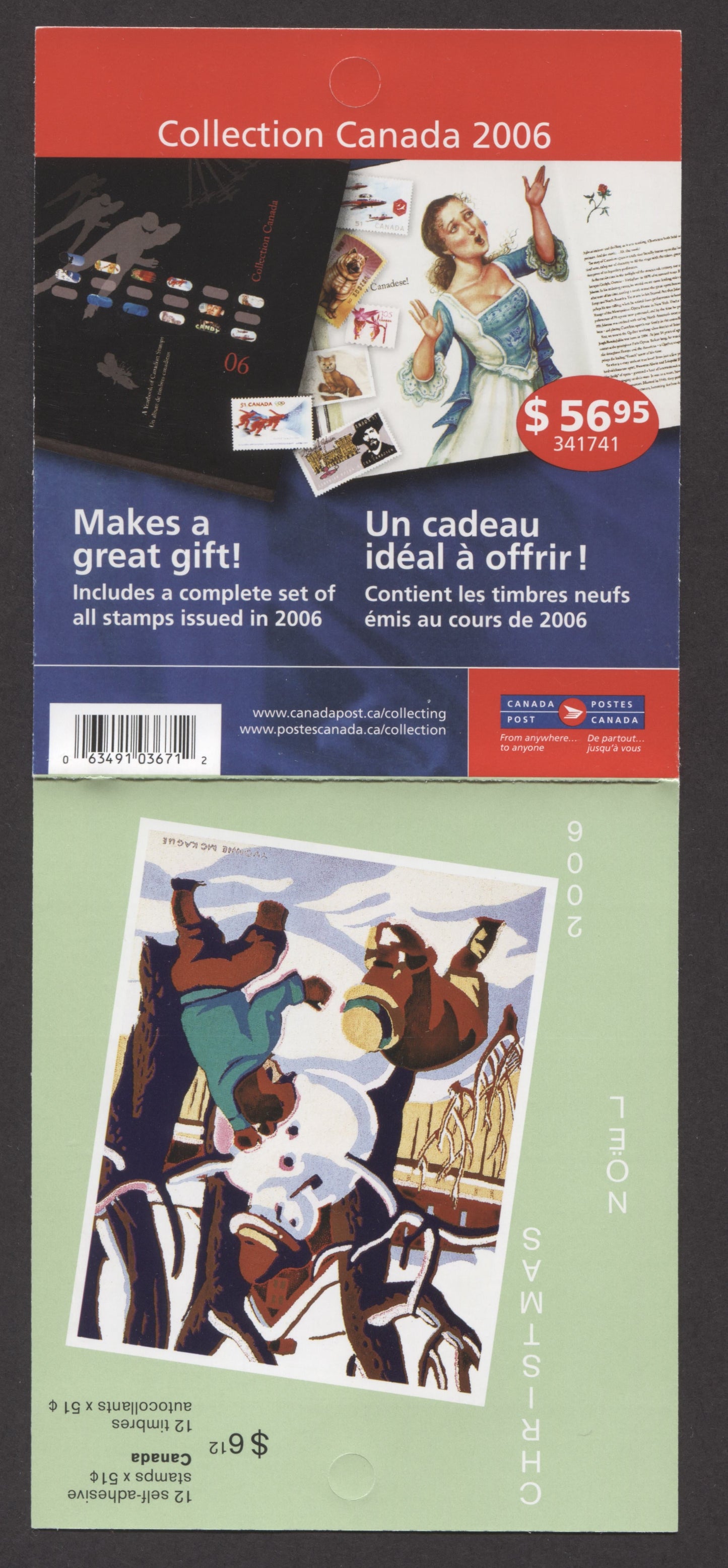 Canada #BK337 2006 Christmas Issue, Complete $6.12 Booklet, Tullis Russell Coatings Paper, Dead Paper, 4 mm GT-4 Tagging