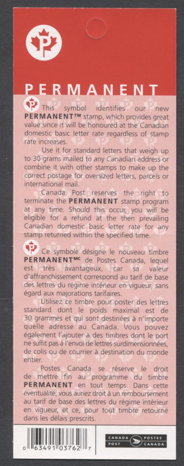 Canada #BK340-A 2004-2010 Floral & Canadian Pride Definitives, Complete $5.10 Booklet, Dead Paper, 4 mm GT-4 Tagging
