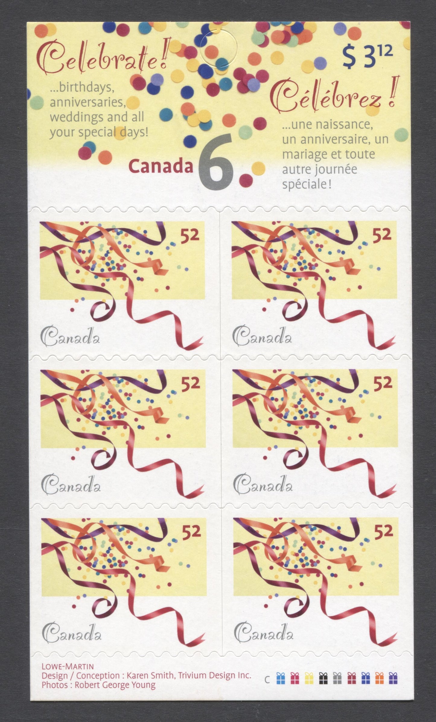 Canada #BK346 2007 Celebrations Issue, Complete $3.12 Booklet, Tullis Russell Coatings Paper, Dead Paper, 4 mm GT-4 Tagging