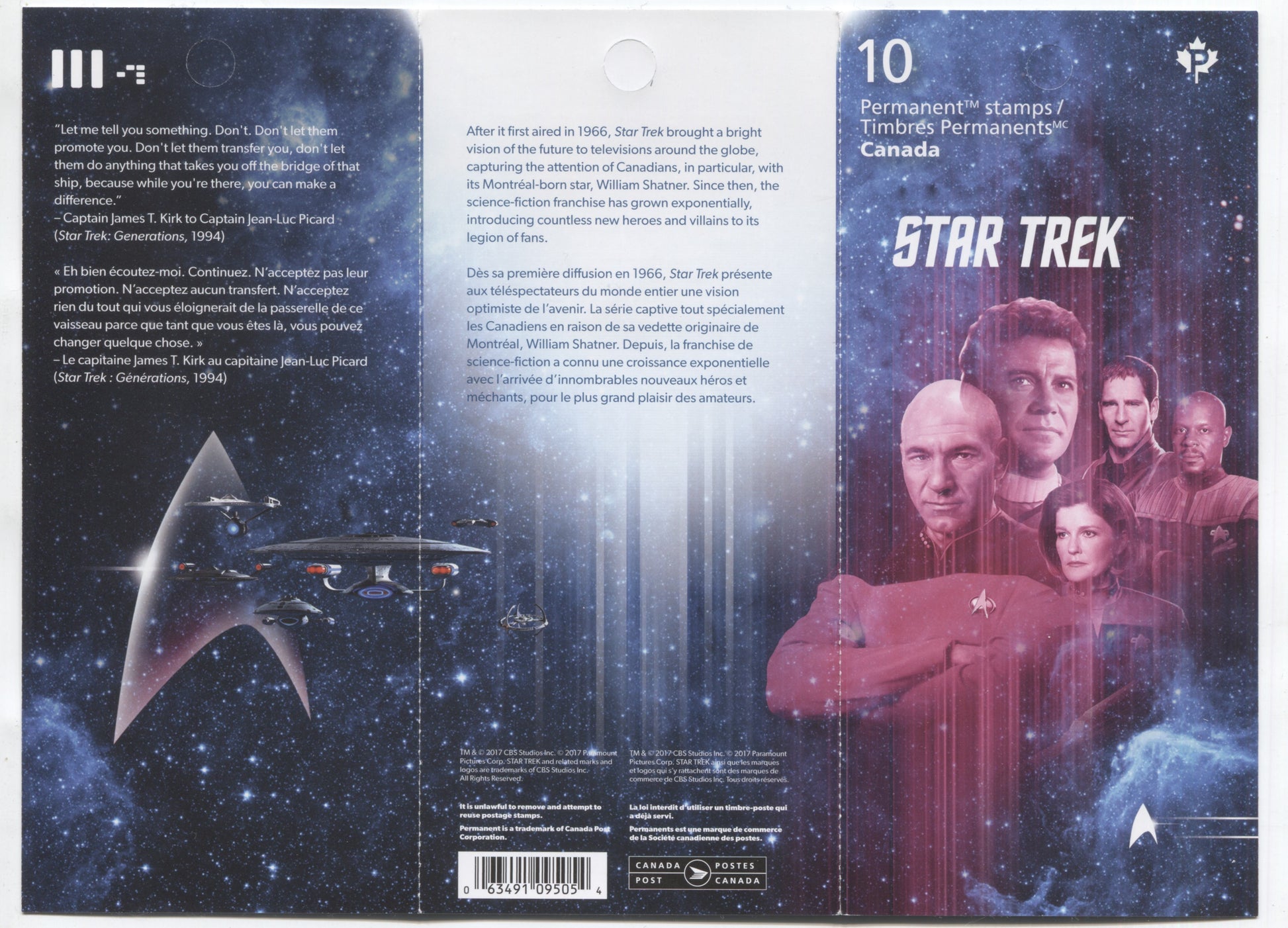 Canada #BK648 (SG #SB592) 2016 Star Trek Issue, Complete $8.5  Booklet, Front Cover