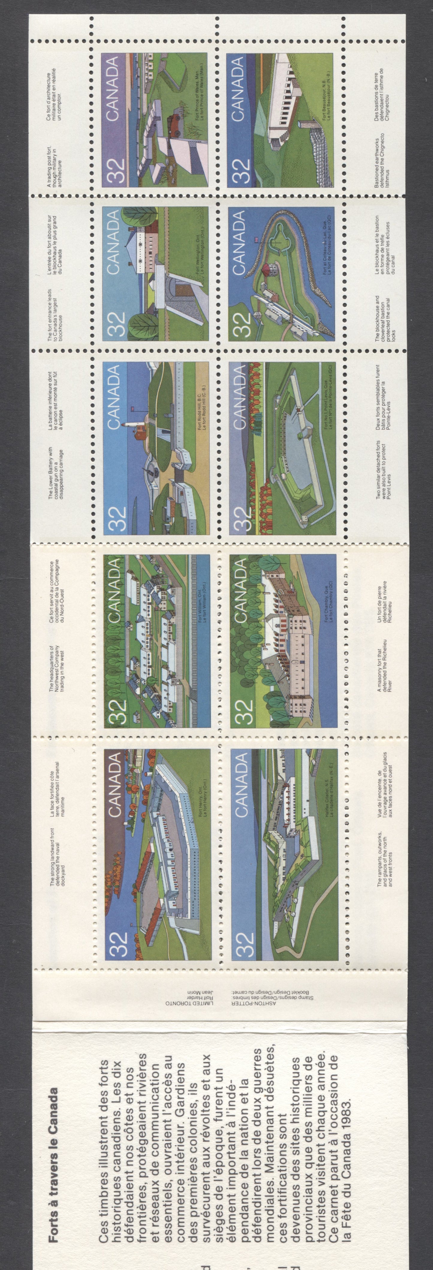 Canada #BK86 (SG #SB93) 1983 Canadian Forts Issue, Complete $3.2  Booklet, Front Cover