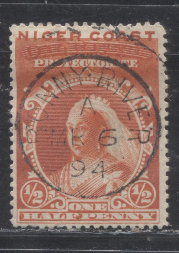 Niger Coast Protectorate SG#45 1/2d Vermilion Queen Victoria, 1893 Obliterated "Oil Rivers" Issue, A Very Fine Used Example of the 2nd Printing With SON Bonny River CDS Dated March 6, 1894