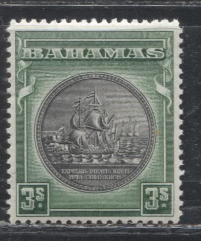 Bahamas SG#132 3/- Slate Purple & Myrtle Green, 1938-1952 Pictorial Definitive Issue, a VFLH Example of the 1942 Printing