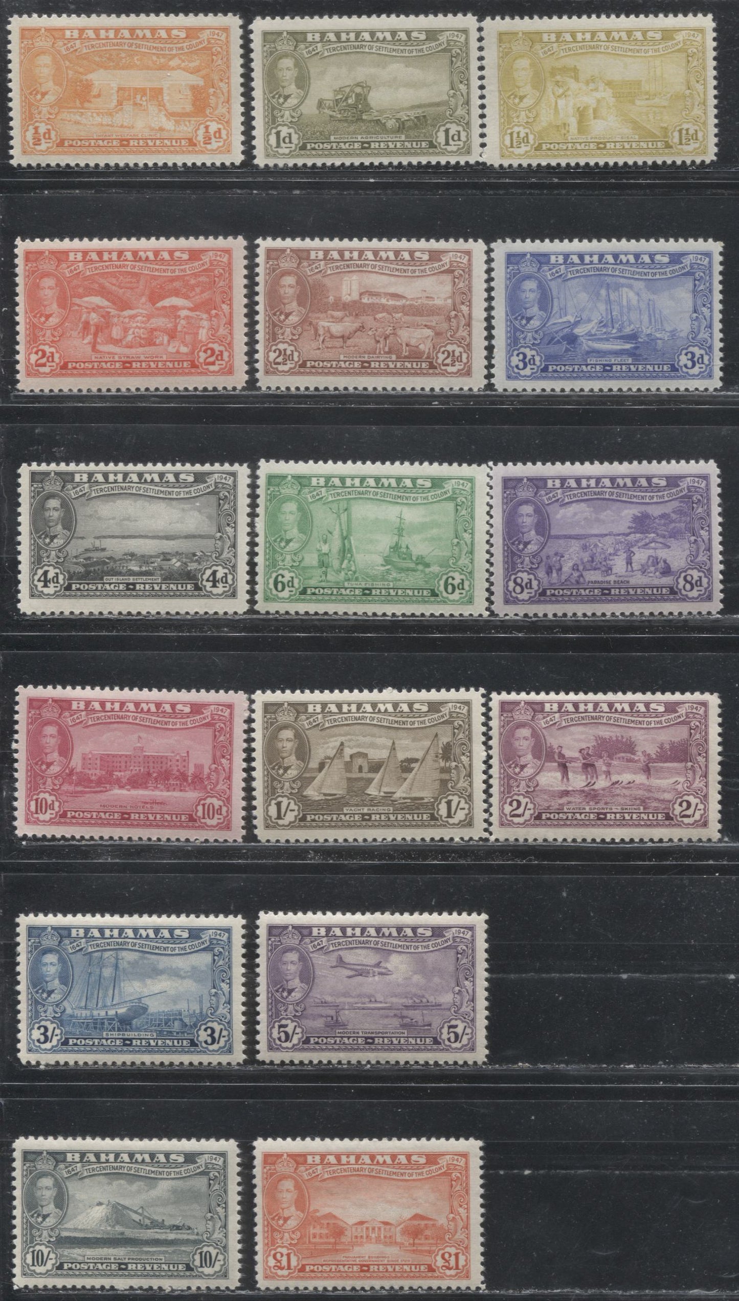 Bahamas SG#178-193 1948 Tercentenary of the Elutheran Settlement Issue, a F/VF LH Complete Set