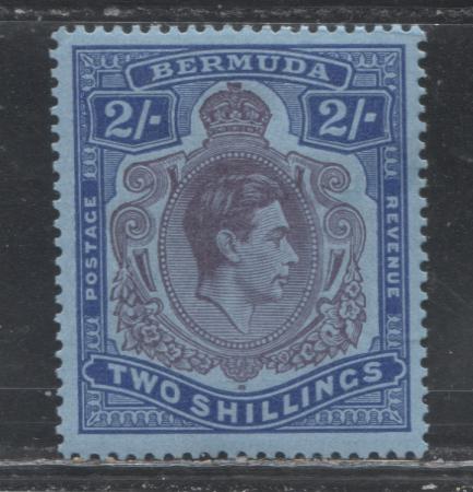 Bermuda SG#116d 2/- Purple & Deep Blue on Pale Blue 1938-1952 High Value Keyplate Definitive Issue, A Very Fine OG Example of the 1943 Printing