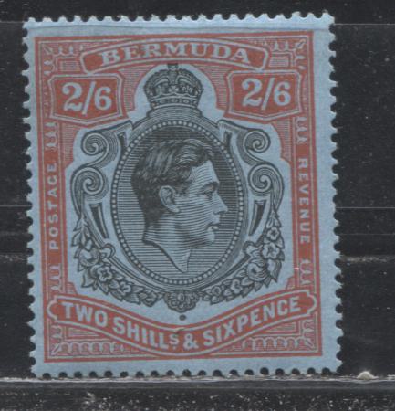 Bermuda SG#117b 2/6d Black and Red on Pale Blue 1938-1952 High Value Keyplate Definitive Issue, A Fine LH Example of the 1943 Printing, Perf. 14
