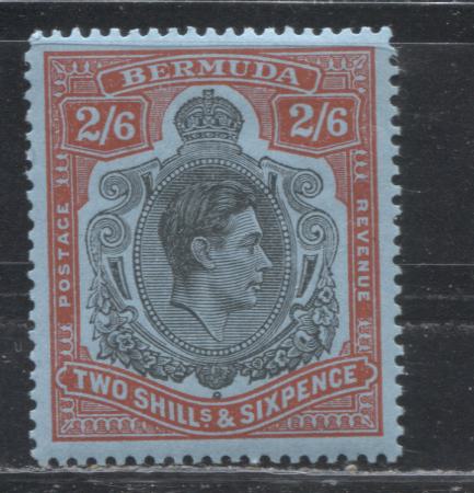 Bermuda SG#117d 2/6d Black and Red on Pale Blue 1938-1952 High Value Keyplate Definitive Issue, A Very Fine LH Example of the June 1952 Printing, Perf. 13