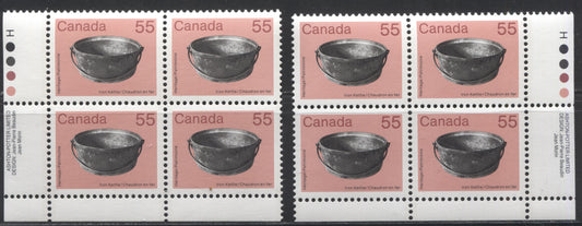Canada #1082 55c Multicoloured Iron Kettle, 1982-1987 Artifacts and National Parks Issue, VFNH LR, & LL Inscription Block on NF/DF Harrison Paper