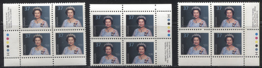 Canada #1162 37c Queen Elizabeth II 1988-1991 Wildlife and Architecture Issue, VFNH UL, LL, LR Inscription Blocks on NF/DF-fl Harrison Paper
