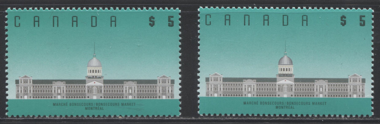 Canada #1183 $5 Bonsecours Market 1988-1991 Wildlife and Architecture Issue, a VFNH Specialized Group of 2 Different Printings on Peterborough Paper