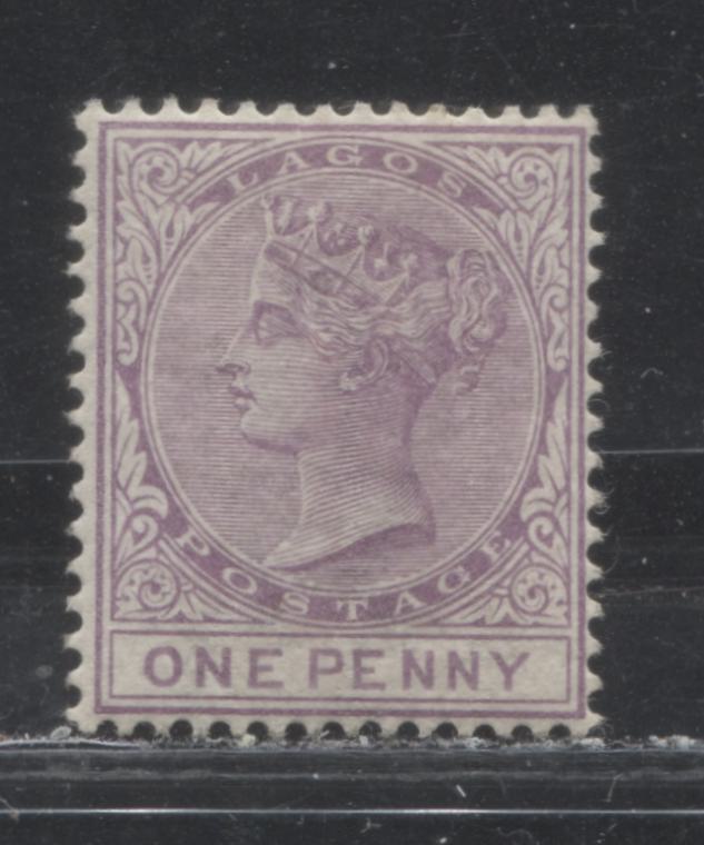 Lot 242A Lagos SG#17 (SC#14) 1d Mauve, Queen Victoria, 1882-1886 First Crown CA Watermarked Issue, 4th Printing, A Fine Mint OG Example, 2022 Scott Classic Cat. $42.50 USD