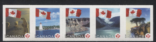 Canada #2193ai P(52c) Multicolored Flags Strip Of 5 Booklet Stamps From the Floral And Flag Issue 2004-2010 Issue