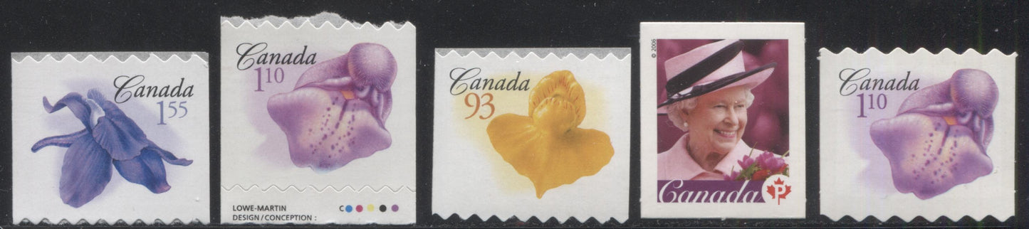 Canada #2188, 2195-2197ii P(52c)-$1.55 Queen Elizabeth II And Flower Definitives Coils From the Floral And Flag Issue 2004-2010 Issue.
