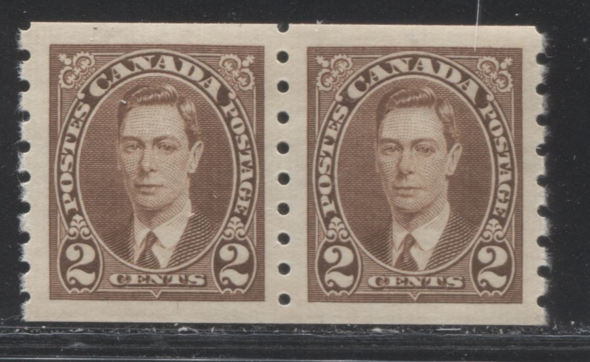 Canada #239 2c Brown King George VI 1937-1942 Mufti Issue Very Fine NH Mint Coil Pair on Light Vertical Ribbed Paper