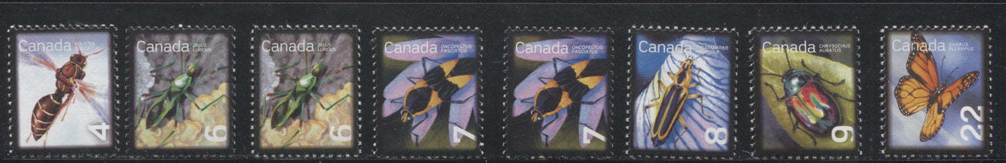 Canada #2406-2410, 2708 4c-22c Multicoloured Beneficial Insect Definitive And Insect Definitive From The Floral and Flag Issue 2004-2010 and 2011-2014 Wildlife and Canadian Pride.