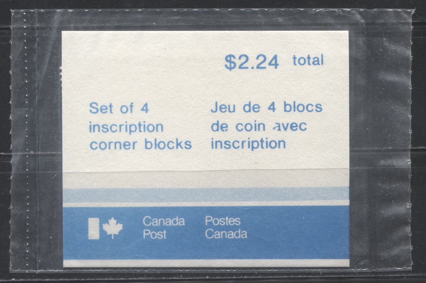 Canada #715, 715iv 14c Bright Red Parliament Buildings, 1977-1982 Floral & Environment Issue, Very Fine NH Sealed Pack of Plate 4 Blocks, DF Paper and Type 4b MF Light Blue Insert Card, Invisible Tagging and "Missing Brick" Variety on UL Block