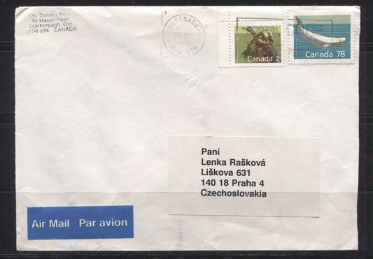 Canada #1179b 78c Beluga Whale 1988-1991 Wildlife Definitives, Combination Usage of Perf. 13.1 on Cover to the Czechoslovakia