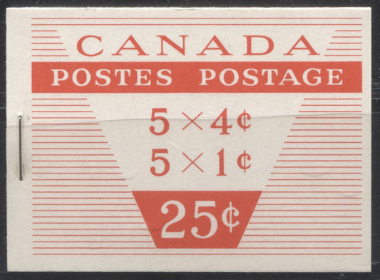 Canada McCann #BK53c (Unitrade #BK53c) 1962-1967 Cameo Issue, a VFNH Booklet Containing 1c & 4c Panes of 5 + Label, Type III Cover, DF-FL Grayish White Front Cover, DF Grayish Cream Back Cover , DF Panes and Interleaving