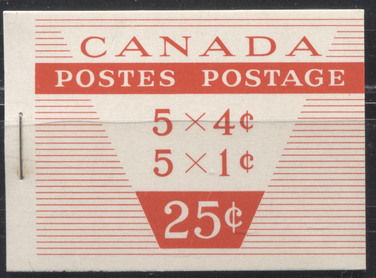 Canada McCann #BK53c (Unitrade #BK53c) 1962-1967 Cameo Issue, a VFNH Booklet Containing 1c & 4c Panes of 5 + Label, Type III Cover, DF Grayish Cream Front Cover With Fluorescent Red Ink, DF Panes, MF Interleaving