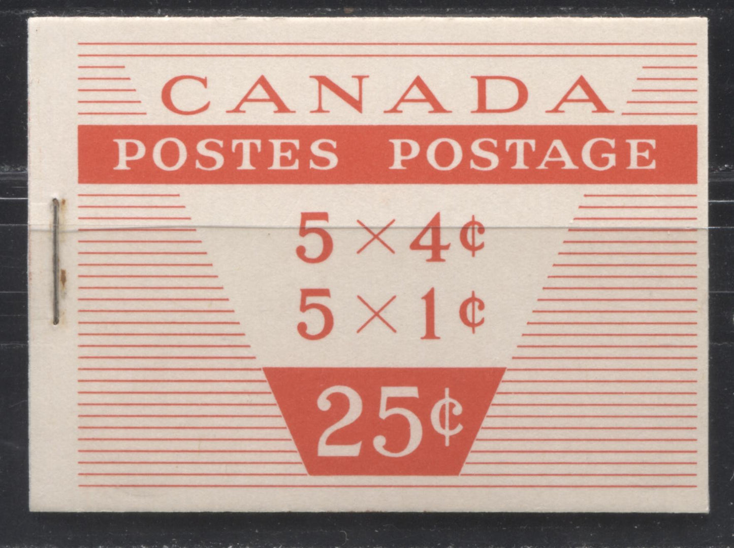 Canada McCann #BK53c (Unitrade #BK53c) 1962-1967 Cameo Issue, a VFNH Booklet Containing 1c & 4c Panes of 5 + Label, Type III Cover, DF Grayish Cream Front Cover With Fluorescent Red Ink, DF Panes, LF and MF Interleaving