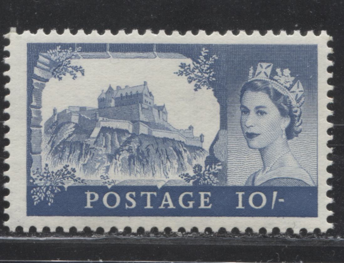 Great Britain SC#373 SG#597 (T17) 10/- Dull Blue, Edinburgh Castle, 1959-1967 Wilding Issue, A Very Fine NH Example of the 2nd De La Rue Printing on White Paper