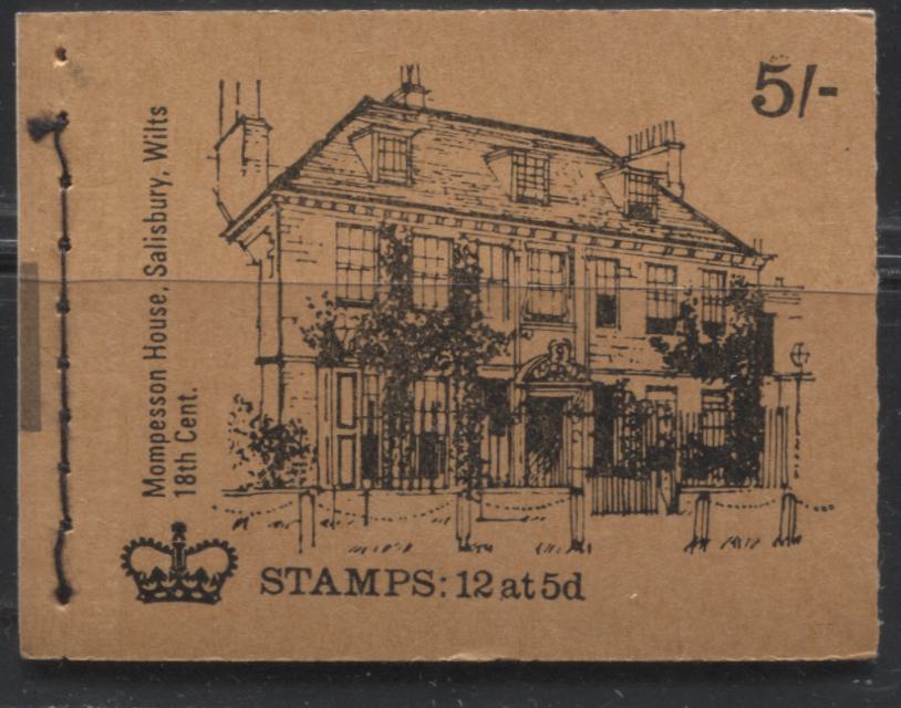 Great Britain SG#HP31 5/- Black on Terracotta 1967-1971 Pre-Decimal Machin Heads Issue, A Complete Counter Booklet From October 1969, Various Fluorescence Levels For Cover and Interleaving Pages, Mompesson House Cover