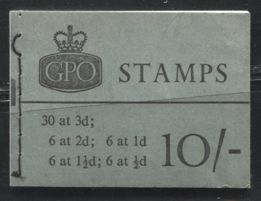 Great Britain SG#X1 10/- Greenish Grey & Black Cover 1959-1967 Wilding Issue, A Complete Counter Booklet With Mixed Upright and Inverted Multiple St. Edward's Crown Watermark, Panes of 6, Type D GPO Cypher, 1961 Version