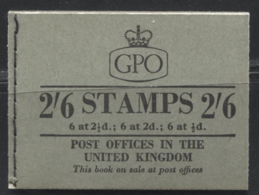 Great Britain SG#F53 2/6d Dull Green & Black Cover 1956-1959 Wilding Issue, A Complete Booklet With Upright St. Edward's Crown, Panes of 6, Type B GPO Cypher, April 1957