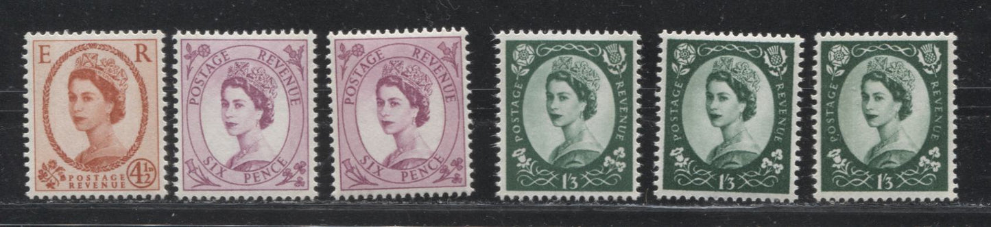 Great Britain SC#353p/368p SG#610/618 1/2d Orange - 1/3d Green Queen Elizabeth II, 1960-1967 Wilding Issue, Multiple Crown Watermark, Phosphor Tagged Issue, Partial Set, Blue Phosphor on White Paper, Many Fluorscent Varieties, Fine to Very Fine NH