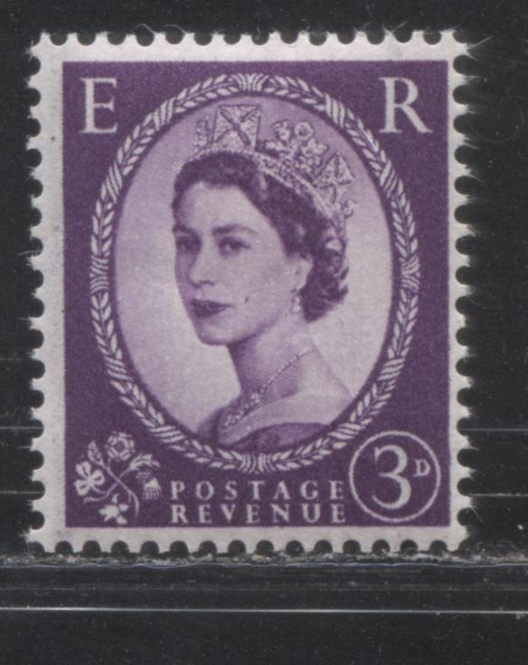 Great Britain SC#322d SG#566 3d Deep Purple Queen Elizabeth II, 1957 Wilding Issue, St. Edward's Crown Watermark, 1st Graphite Lined Issue, Booklet Stamp, Watermark Inverted, Unlisted, Fine OG