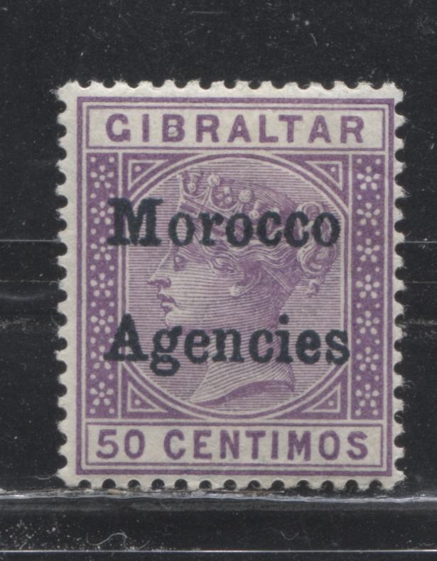 Morocco Agencies Spanish Currency #10 (SG#6c) 50c Bright Lilac Queen Victoria 1898-1900 Overprinted Gibraltar Keyplate Issue, Type 2 Overprint, a Fine Mint OG Example