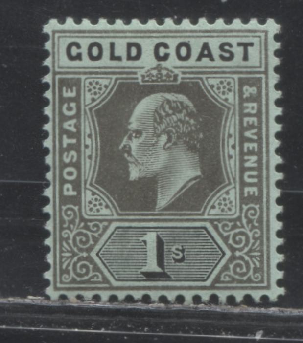 Gold Coast #50 (SG#50a) 1/- Black on Green King Edward VII, 1907-1913 Multiple Crown Imperium Keyplate Issue, a VF Mint OG Example