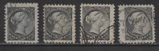 Canada #34 Half Cent Black & Grey Black 1870-1897 Small Queen Issue, Four Fine Used Montreal Printings, Each a Different Shade, Various Perfs.